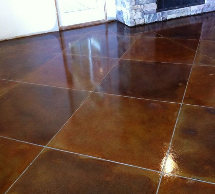 Scoring Lines in a Multi-Colored Stained Concrete Floor